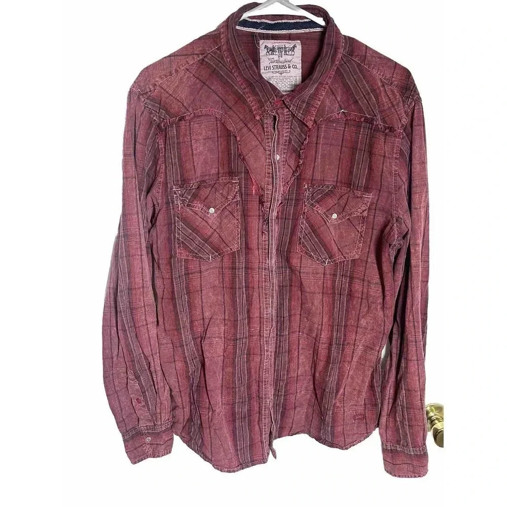 Vintage Rare unusal Levi’s Men’s Western Pearl Snap Button Shirt Size L